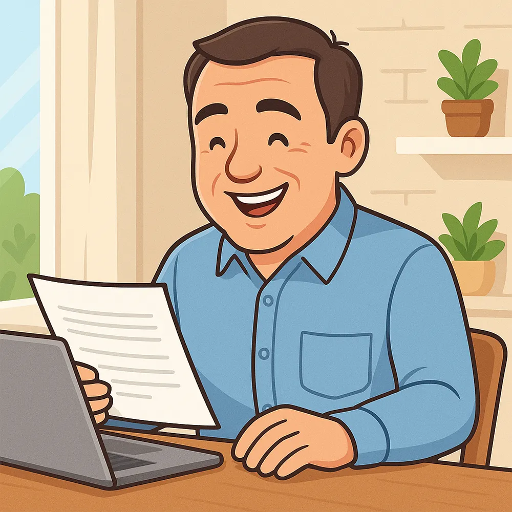 A happy homeowner reviewing paperwork of their solar savings